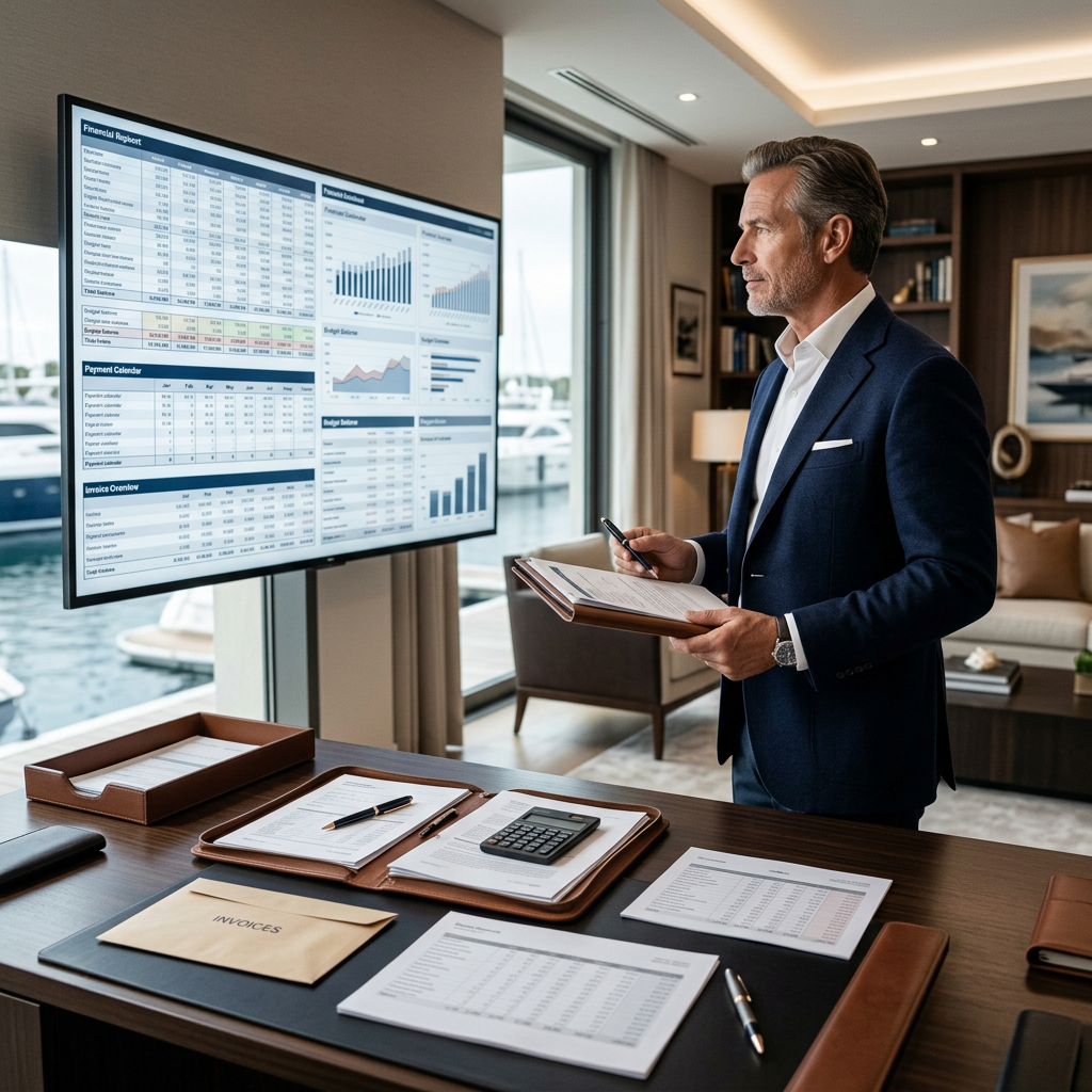 Confidential yacht expense control and financial reporting